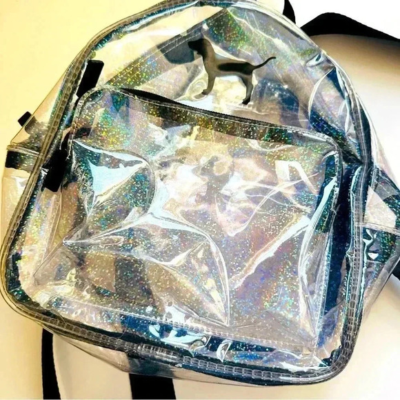 Victoria Secrets Pink Mini Clear Sparkle Dog Backpack - Picture 7 of 8